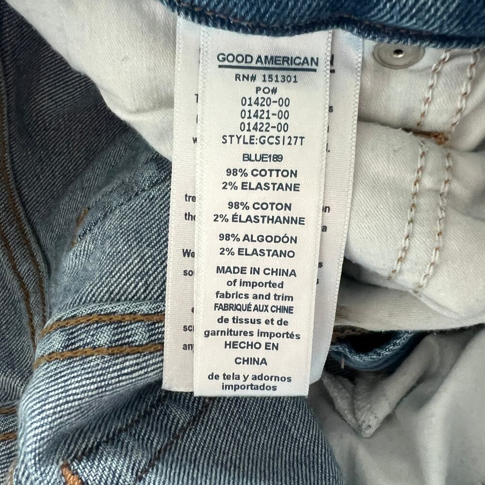 Good American Good Curve Straight Distressed Ripped Knee Med-Blue Wash Jean 25 - Picture 7 of 7